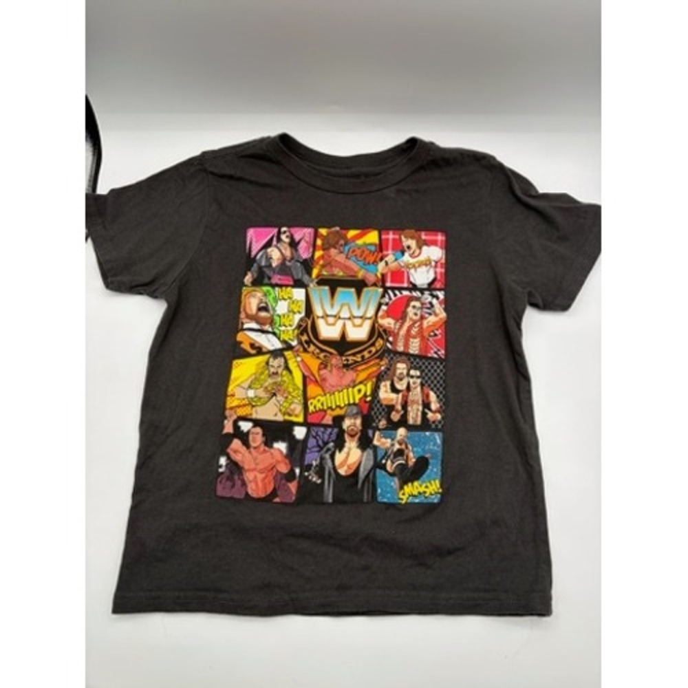 WWE Legends Graphic T-Shirt Kids XS 6/7 Black Wrestling Superstars Comic Grid